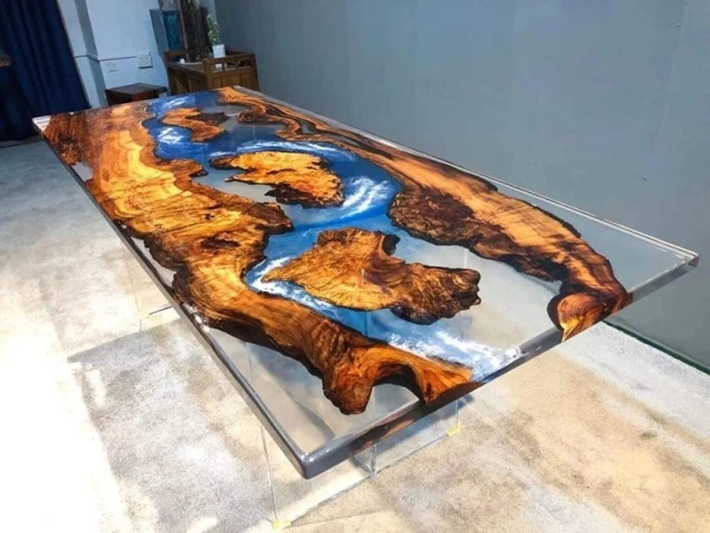 Customized Large Clear Blue EPOXY Table, Resin Dining Table for 2, 4, 6, 8 River Table Top, Wood Epoxy Coffee Table Top, Living Room Table - resinhomefurniture