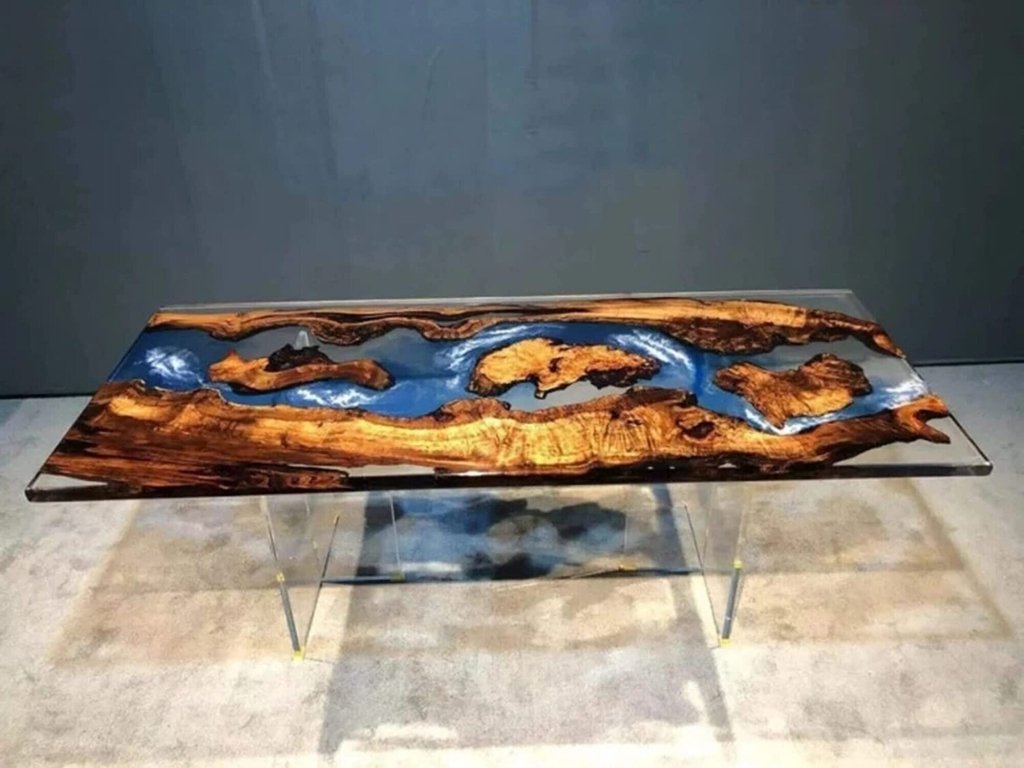 Customized Large Clear Blue EPOXY Table, Resin Dining Table for 2, 4, 6, 8 River Table Top, Wood Epoxy Coffee Table Top, Living Room Table - resinhomefurniture