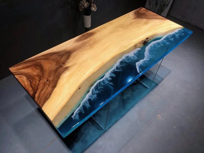 Customized Large Epoxy Table, Blue Ocean Look, Dining Table for 2, 4, 6, 8, Living Room Table Epoxy Coffee Table Top, Resin Bar Counter - resinhomefurniture