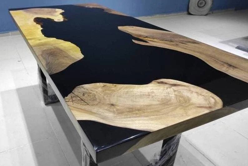 Customized Large Epoxy Table, Classic Black Epoxy, Dining Table for 2, 4, 6, 8, Living Room Table Epoxy Coffee Table Top, Resin Bar Counter - resinhomefurniture