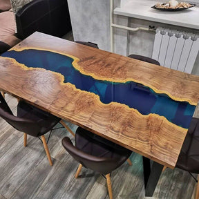 Customized Large Epoxy Table, Classic Blue Look, Dining Table for 2, 4, 6, 8, Living Room Table Epoxy Coffee Table Top, Resin Bar Counter - resinhomefurniture