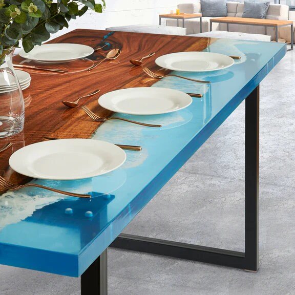 Customized Large Epoxy Table, Classic Blue Ocean, Dining Table for 2, 4, 6, 8, Living Room Table Epoxy Coffee Table Top, Resin Bar Counter - resinhomefurniture