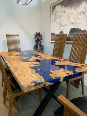 Customized Large Epoxy Table, Clear Blue Resin, Dining Table for 2, 4, 6, 8, Living Room Table Epoxy Coffee Table Top, Resin Bar Counter - resinhomefurniture