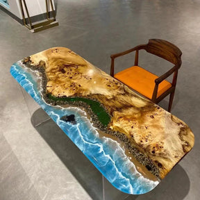 Customized Large Epoxy Table, Desert Ocean Wave, Dining Table for 2, 4, 6, 8, Living Room Table Epoxy Coffee Table Top, Resin Bar Counter - resinhomefurniture