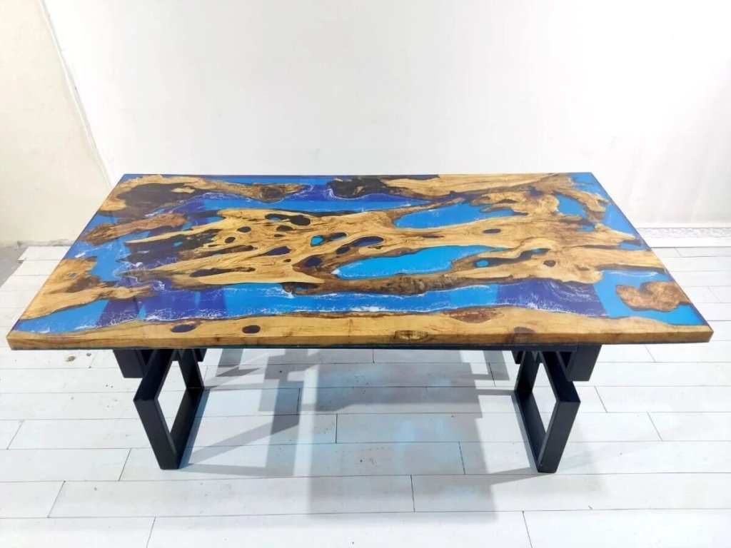 Customized Large Epoxy Table, Mountain Blue Resin , Dining Table for 2, 4, 6, 8, Living Room Table Epoxy Coffee Table Top, Resin Bar Counter - resinhomefurniture