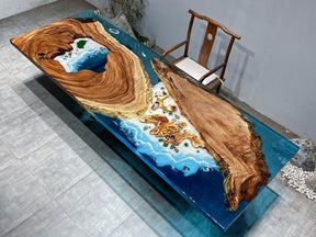 Customized Large Epoxy Table, Mountain With Stone, Dining Table for 2, 4, 6, 8, Living Room Table Epoxy Coffee Table Top, Resin Bar Counter - resinhomefurniture