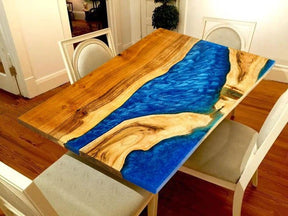 Customized Large Epoxy Table, Multi Blue Wave Look, Dining Table for 2, 4, 6, 8, Living Room Table Epoxy Coffee Table Top, Resin Bar Counter - resinhomefurniture