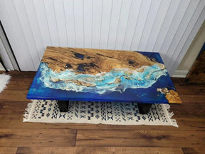 Customized Large Epoxy Table, Ocean Blue Resin, Dining Table for 2, 4, 6, 8, Living Room Table Epoxy Coffee Table Top, Resin Bar Counter - resinhomefurniture