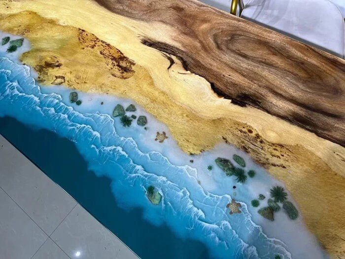 Customized Large Epoxy Table, Ocean Wave Look, Dining Table for 2, 4, 6, 8, Living Room Table Epoxy Coffee Table Top, Resin Bar Counter - resinhomefurniture