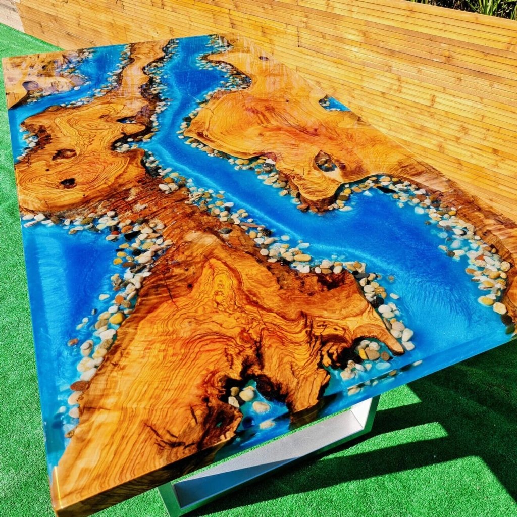 Customized Large Epoxy Table, Ocean With Stone Look, Dining Table for 2, 4, 6, 8, Living Room Table Epoxy Coffee TableTop, Resin Bar Counter - resinhomefurniture