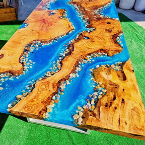 Customized Large Epoxy Table, Ocean With Stone Look, Dining Table for 2, 4, 6, 8, Living Room Table Epoxy Coffee TableTop, Resin Bar Counter - resinhomefurniture