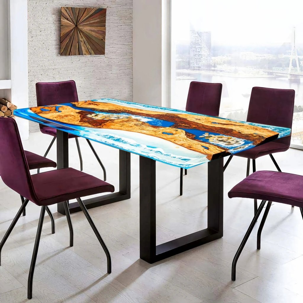 Customized Large Epoxy Table, Ocean With Stone Look, Dining Table for 2, 4, 6, 8, Living Room Table Epoxy Coffee TableTop, Resin Bar Counter - resinhomefurniture