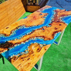 Customized Large Epoxy Table, Ocean With Stone Look, Dining Table for 2, 4, 6, 8, Living Room Table Epoxy Coffee TableTop, Resin Bar Counter - resinhomefurniture