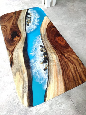 Customized Large Epoxy Table, Resin With Stone River, Dining Table for 2, 4, 6, 8 Living Room Table Epoxy Coffee TableTop, Resin Bar Counter - resinhomefurniture