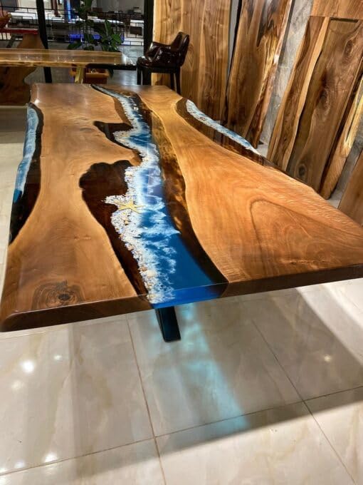 Customized Large Epoxy Table, River With Star Fish, Dining Table for 2, 4, 6, 8, Living Room Table Epoxy Coffee Table Top, Resin Bar Counter - resinhomefurniture