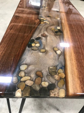 Customized Large Epoxy Table, Sand Look With Stone, Dining Table for 2, 4, 6, 8, Living Room Table Epoxy Coffee Table Top, Resin Bar Counter - resinhomefurniture