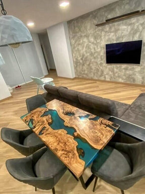 Customized Large Epoxy Table, Transparent Green , Dining Table for 2, 4, 6, 8, Living Room Table Epoxy Coffee Table Top, Resin Bar Counter - resinhomefurniture