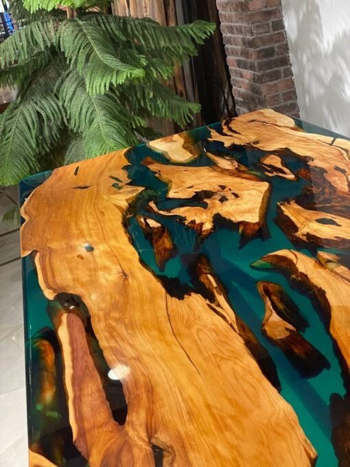 Customized Large Epoxy Table, Transparent Green, Dining Table for 2, 4, 6, 8, Living Room Table Epoxy Coffee Table Top, Resin Bar Counter - resinhomefurniture