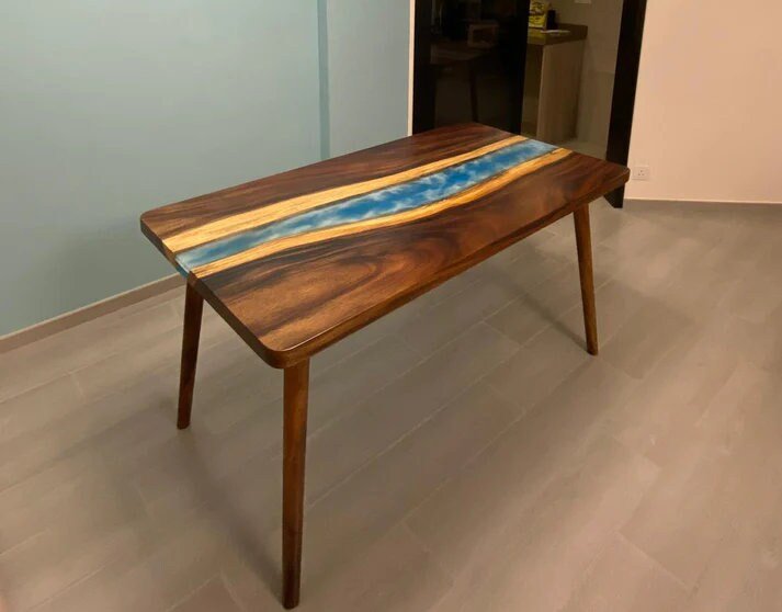 Customized Large Epoxy Table, Unique Blue Resin, Dining Table for 2, 4, 6, 8, Living Room Table Epoxy Coffee Table Top, Resin Bar Counter - resinhomefurniture