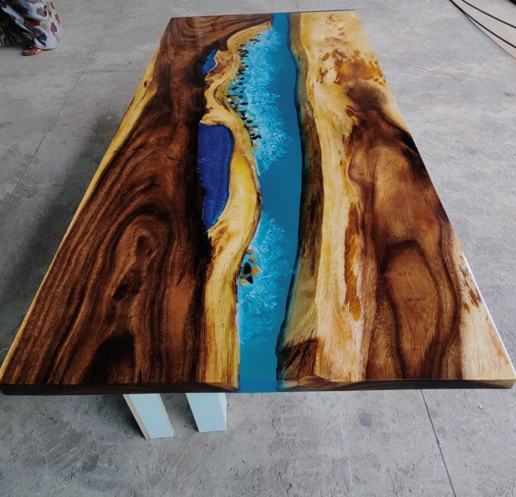 Customized Large Epoxy Table, Unique Blue River Look, Dining Table for 2, 4, 6, 8 Living Room Table Epoxy Coffee TableTop, Resin Bar Counter - resinhomefurniture