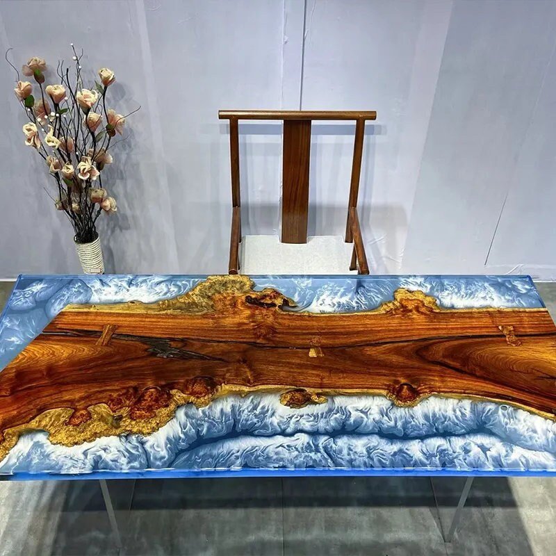 Customized Large Epoxy Table, Unique Sky Blue, Dining Table for 2, 4, 6, 8, Living Room Table Epoxy Coffee Table Top, Resin Bar Counter - resinhomefurniture