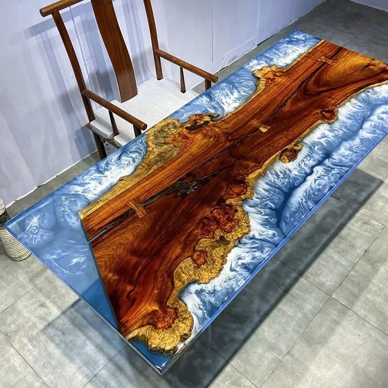 Customized Large Epoxy Table, Unique Sky Blue, Dining Table for 2, 4, 6, 8, Living Room Table Epoxy Coffee Table Top, Resin Bar Counter - resinhomefurniture