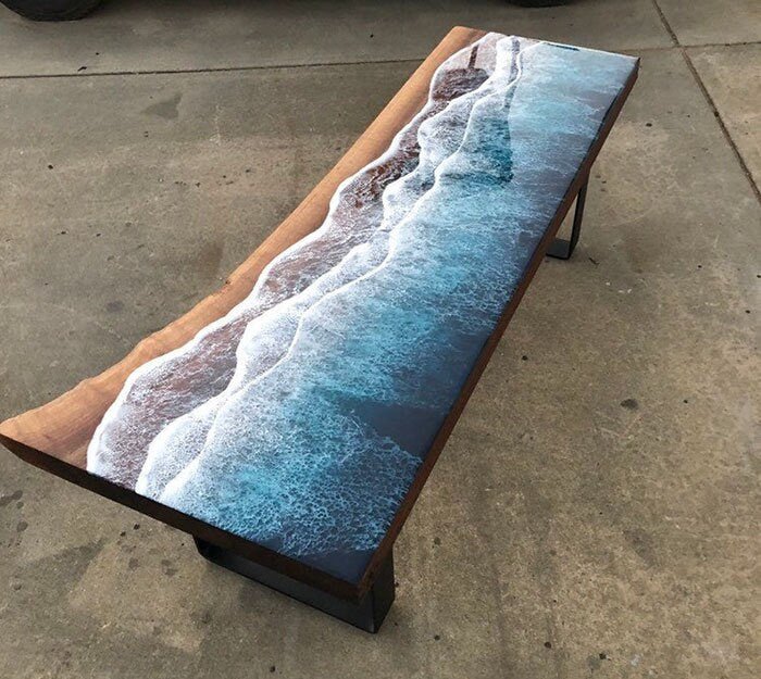 Customized Large Epoxy Table, Wave With Ocean Look, Dining Table for 2, 4, 6, 8, Living Room Table Epoxy Coffee Table Top, Resin Bar Counter - resinhomefurniture