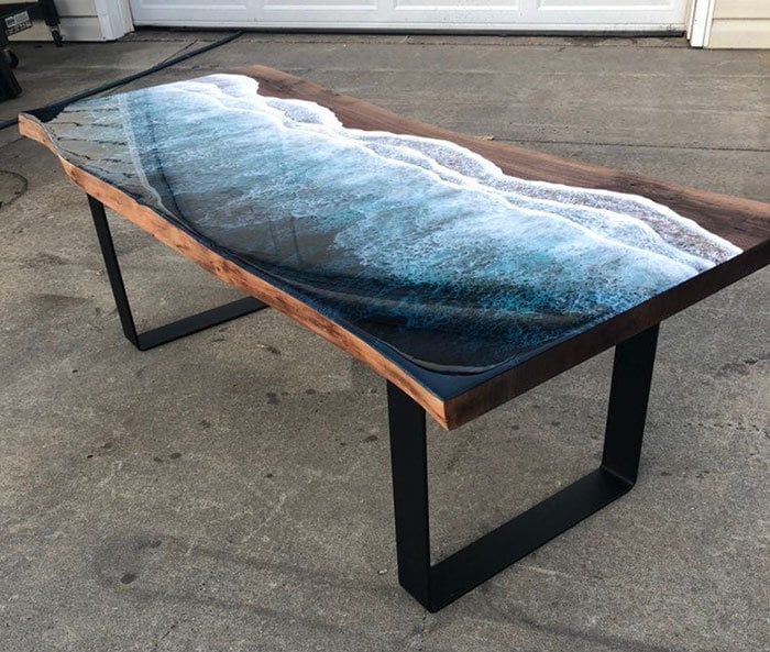 Customized Large Epoxy Table, Wave With Ocean Look, Dining Table for 2, 4, 6, 8, Living Room Table Epoxy Coffee Table Top, Resin Bar Counter - resinhomefurniture