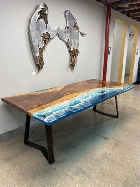 Customized Large Epoxy Table, Wooden Beach Look, Dining Table for 2, 4, 6, 8, Living Room Table Epoxy Coffee Table Top, Resin Bar Counter - resinhomefurniture