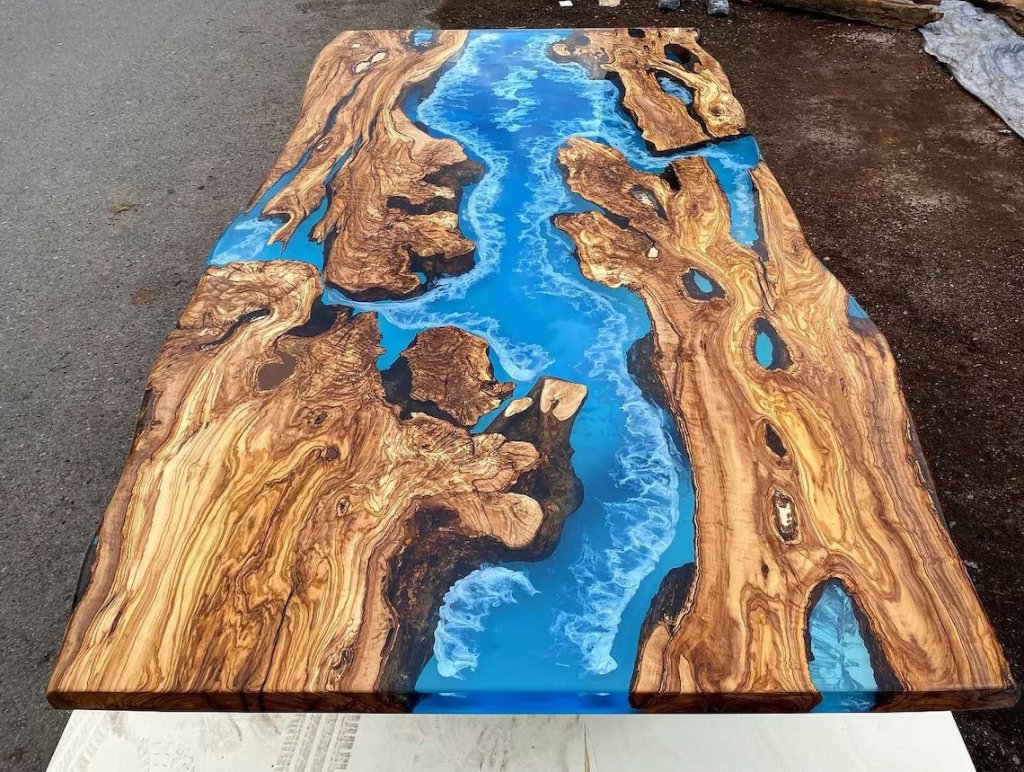 Customized Large Epoxy Table, Wooden Blue Resin, Dining Table for 2, 4, 6, 8, Living Room Table Epoxy Coffee Table Top, Resin Bar Counter - resinhomefurniture