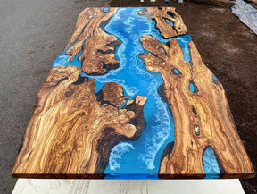 Customized Large Epoxy Table, Wooden Blue Resin, Dining Table for 2, 4, 6, 8, Living Room Table Epoxy Coffee Table Top, Resin Bar Counter - resinhomefurniture