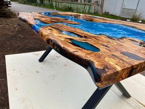 Customized Large Epoxy Table, Wooden Blue Resin, Dining Table for 2, 4, 6, 8, Living Room Table Epoxy Coffee Table Top, Resin Bar Counter - resinhomefurniture