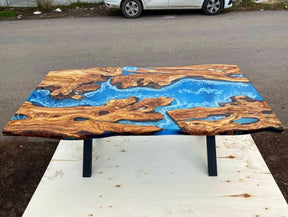 Customized Large Epoxy Table, Wooden Blue Resin, Dining Table for 2, 4, 6, 8, Living Room Table Epoxy Coffee Table Top, Resin Bar Counter - resinhomefurniture