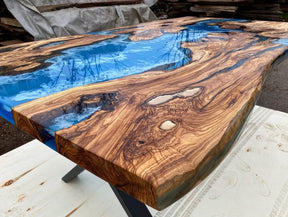 Customized Large Epoxy Table, Wooden Blue Resin, Dining Table for 2, 4, 6, 8, Living Room Table Epoxy Coffee Table Top, Resin Bar Counter - resinhomefurniture