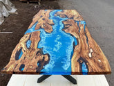 Customized Large Epoxy Table, Wooden Blue Resin, Dining Table for 2, 4, 6, 8, Living Room Table Epoxy Coffee Table Top, Resin Bar Counter - resinhomefurniture