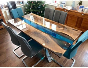 Customized Large Epoxy Table,Blue Resin River Look, Resin Dining Table for 2, 4, 6, 8, Epoxy Coffee Table, Living Room Table, Home décor - resinhomefurniture