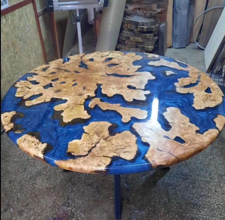 Customized Resin Epoxy Round Table Top, Clear Blue Epoxy Resin, Coffee Table Design, Resin Table, Luxury Décor Table, Walnut Table, Wooden Resin Table - resinhomefurniture