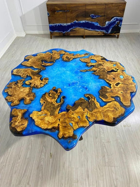 Customized Resin Epoxy Round Table Top, Unique Blue Ocean Look, Coffee Table Design, Resin Table, Luxury Decor Table, Walnut Table, Wooden Resin Table - resinhomefurniture