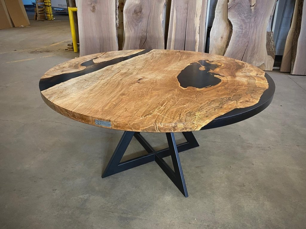 Customized Resin Epoxy Round Top Table, Solid Wood Royal Black, Epoxy River Round Top, Kitchen Top, Live Edge, 30 x 30 Inches - resinhomefurniture