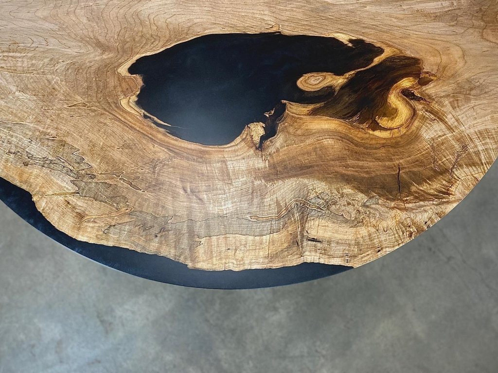 Customized Resin Epoxy Round Top Table, Solid Wood Royal Black, Epoxy River Round Top, Kitchen Top, Live Edge, 30 x 30 Inches - resinhomefurniture