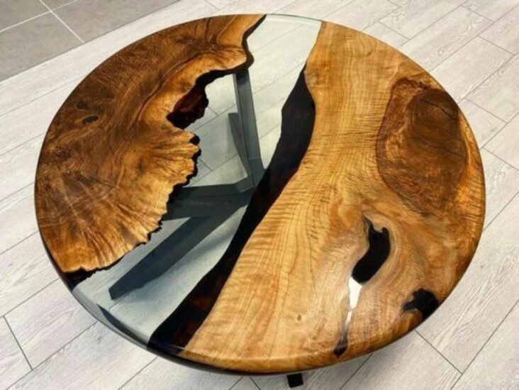 Customized Resin Epoxy Round Top Table, Solid Wooden Clear, Epoxy Resin, Epoxy River Round Top, Kitchen Top, Live Edge, 30 x 30 Inches - resinhomefurniture