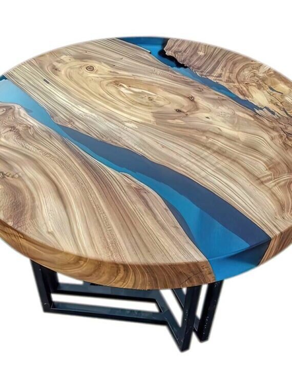 Customized Resin Epoxy Round Top Table, Unique Wooden Blue, Epoxy Resin, Epoxy River Round Top, Kitchen Top, Live Edge, 30 x 30 Inches - resinhomefurniture