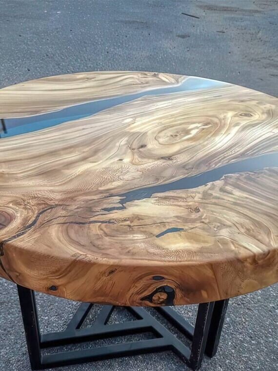 Customized Resin Epoxy Round Top Table, Unique Wooden Blue, Epoxy Resin, Epoxy River Round Top, Kitchen Top, Live Edge, 30 x 30 Inches - resinhomefurniture