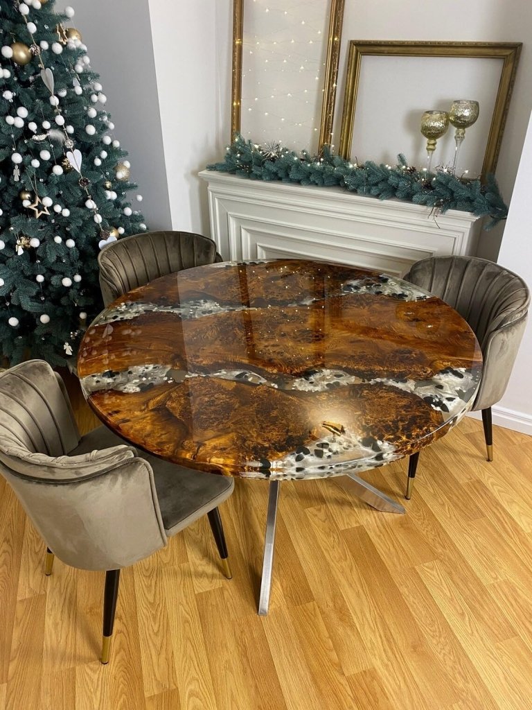 Customized Round Clear Epoxy Resin Dining Table Coffee Table Centre Table Live Edge Table Console Table Living Room Table Study Table Patio Table End/Side Table - resinhomefurniture