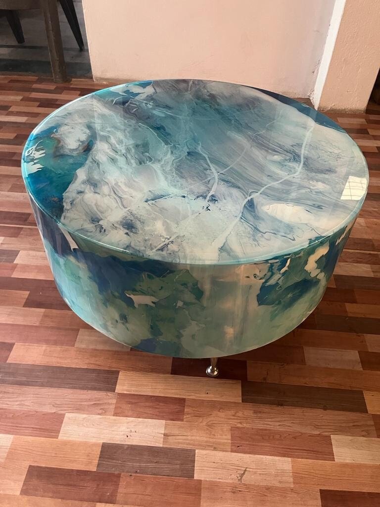 Customized Unique Blue Earth Look Coffee Table Side/End Table Top Living Room Table Bar Counter Home D?cor. With Legs 12&quot; Inches - resinhomefurniture