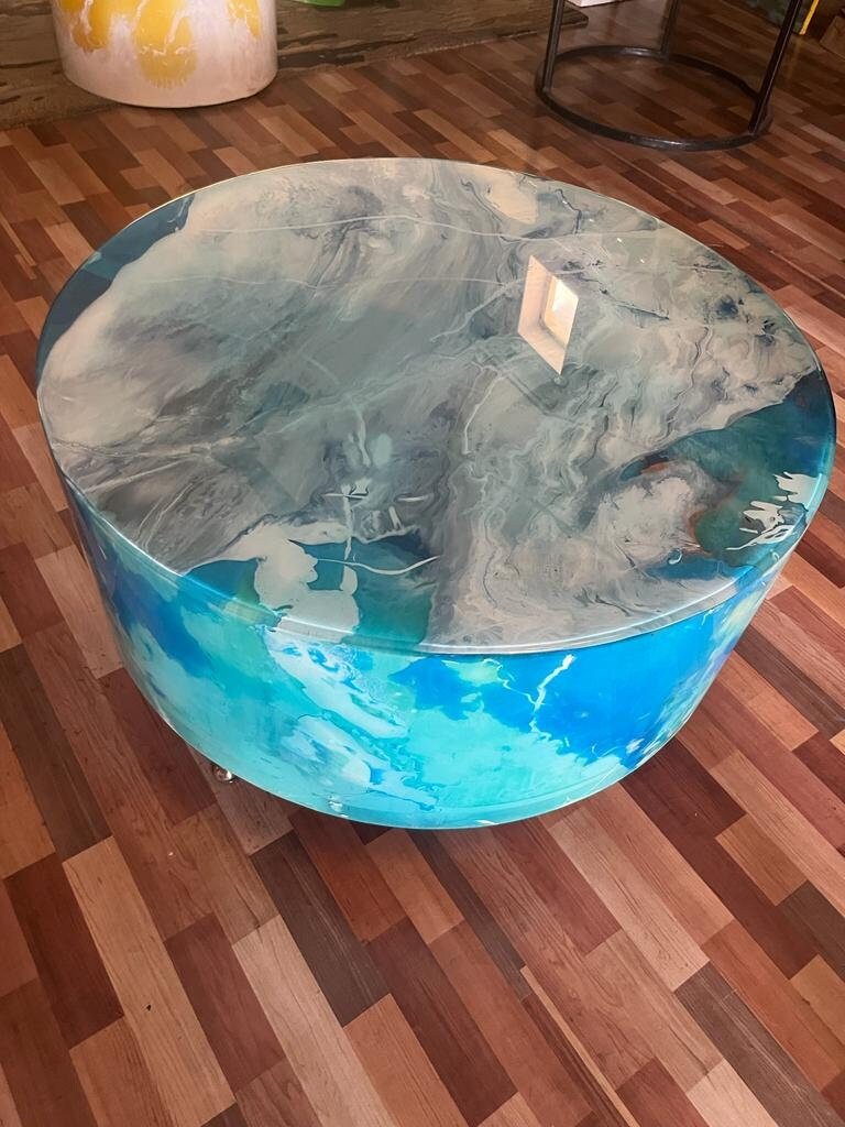 Customized Unique Blue Earth Look Coffee Table Side/End Table Top Living Room Table Bar Counter Home D?cor. With Legs 12&quot; Inches - resinhomefurniture