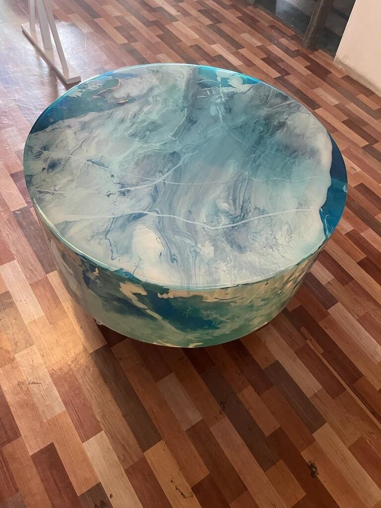 Customized Unique Blue Earth Look Coffee Table Side/End Table Top Living Room Table Bar Counter Home D?cor. With Legs 12&quot; Inches - resinhomefurniture