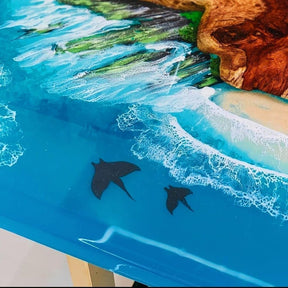 Epoxy Resin Artistic Handmade Ocean Island Beach Art Solid Wooden customize Coffee/Dining Tables for Living/Dining Rooms - resinhomefurniture