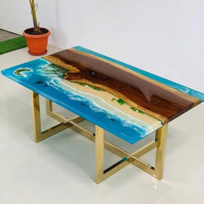 Epoxy Resin Artistic Handmade Ocean Island Beach Art Solid Wooden customize Coffee/Dining Tables for Living/Dining Rooms - resinhomefurniture