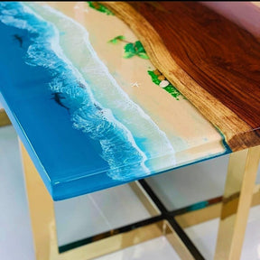 Epoxy Resin Artistic Handmade Ocean Island Beach Art Solid Wooden customize Coffee/Dining Tables for Living/Dining Rooms - resinhomefurniture